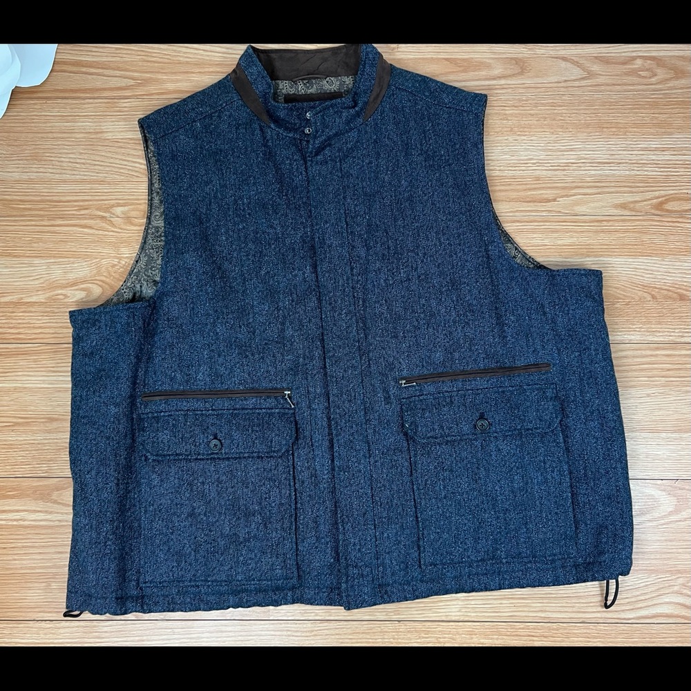Robert Talbott Men’s Mariposa Cotton Wool Full Zip Vest Blue Brown Size 4XL